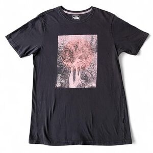 The North Face Charcoal Tee with Pink Graphic